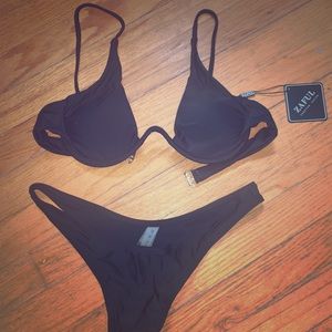 Zaful Push-up Plunge Black Bikini Set
